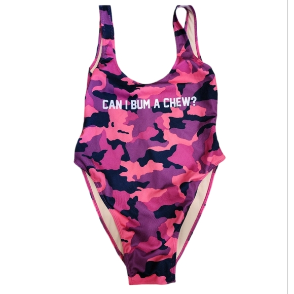 Private Party One Piece Pink Camo Country Girl Bum a Chew Redneck Humor M/L NWOT - Picture 1 of 7